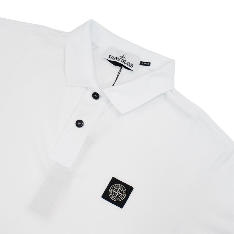 Stone Island 十字品牌黑標男生短袖Polo上衣(白)-2