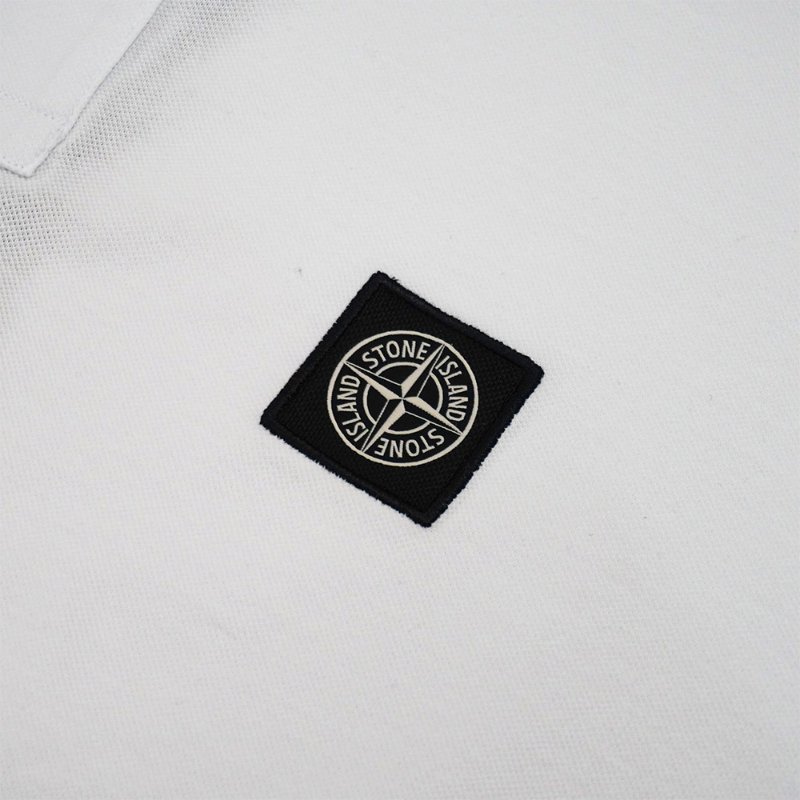 Stone Island 十字品牌黑標男生短袖Polo上衣(白)-3