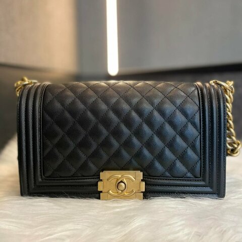 CHANEL 牛皮金釦 BOY25鏈包 黑色