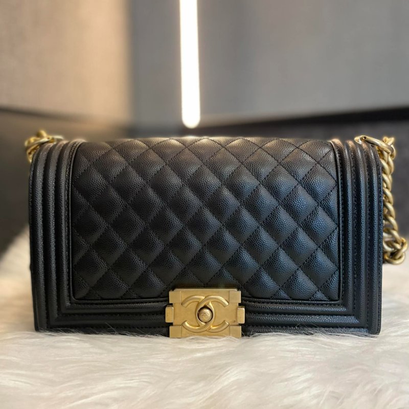 CHANEL 牛皮金釦 BOY25鏈包 黑色-0