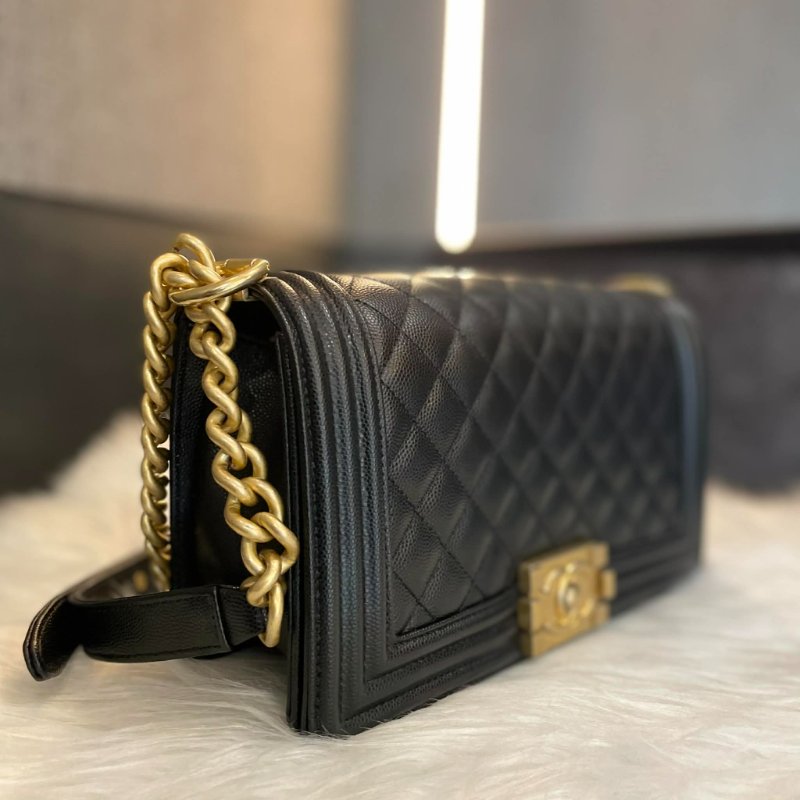 CHANEL 牛皮金釦 BOY25鏈包 黑色-1