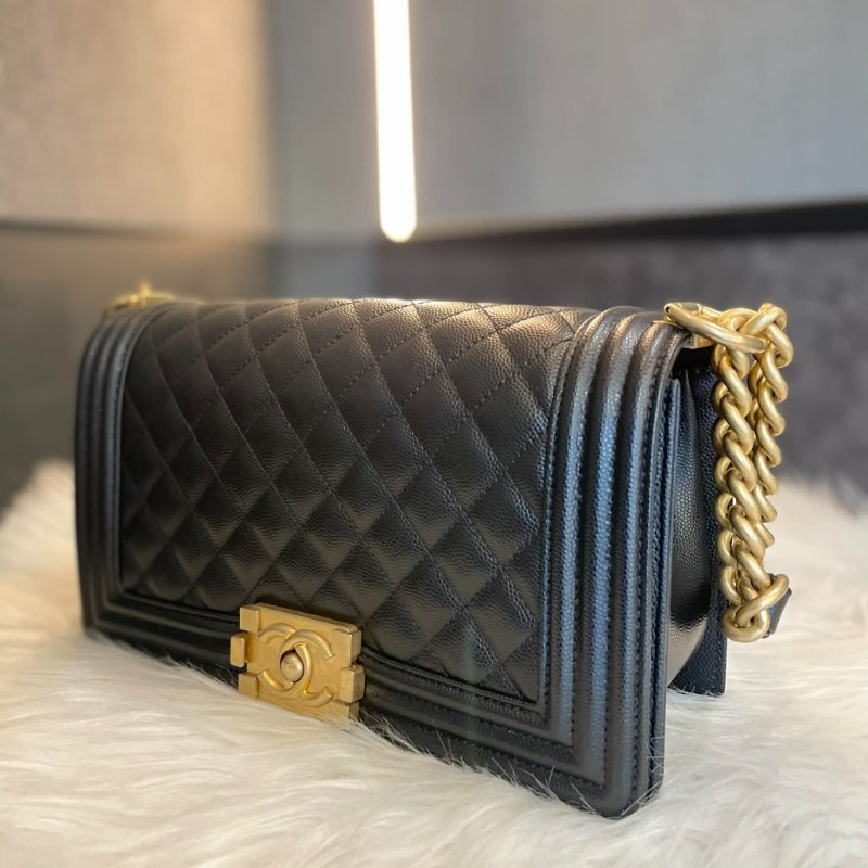 CHANEL 牛皮金釦 BOY25鏈包 黑色-2