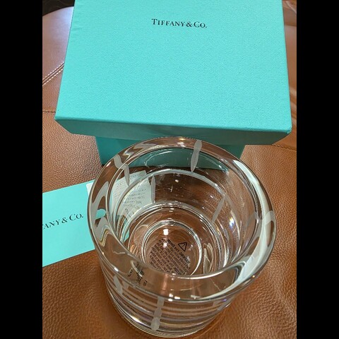 真品 Tiffany & Co. 蒂芬妮 現代竹飾蠟燭水晶皿 Kiriko Crystal Clear 全新品