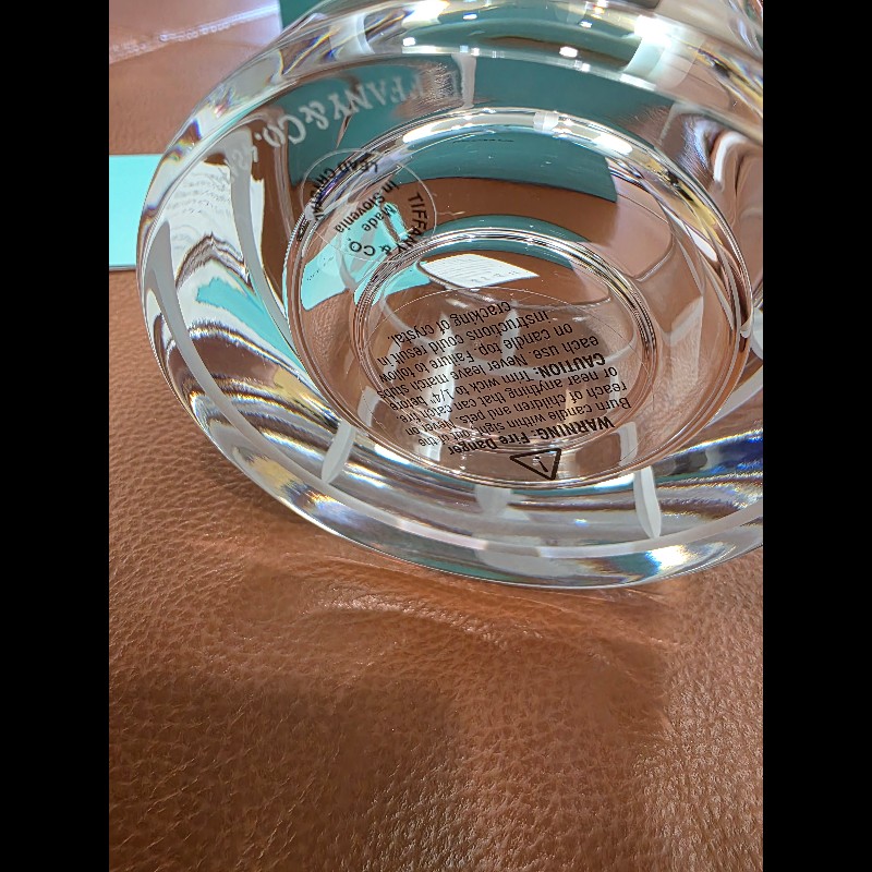 真品 Tiffany & Co. 蒂芬妮 現代竹飾蠟燭水晶皿 Kiriko Crystal Clear 全新品-2