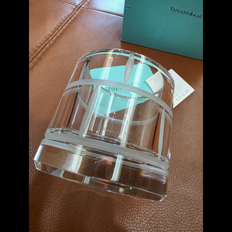 真品 Tiffany & Co. 蒂芬妮 現代竹飾蠟燭水晶皿 Kiriko Crystal Clear 全新品-8