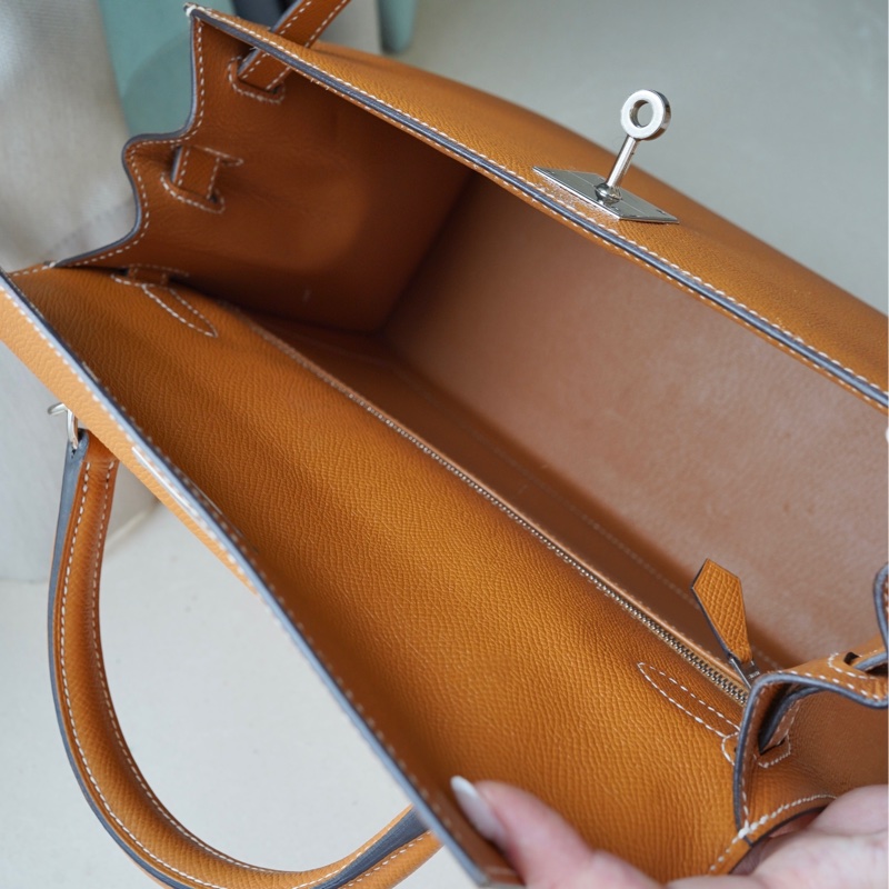 Hermes kelly 28 金棕銀扣 epsom 外縫-8
