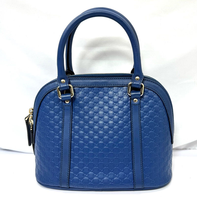 GUCCI 古馳 MicroGuccissima 壓紋皮革貝殼兩用包 藍色-1
