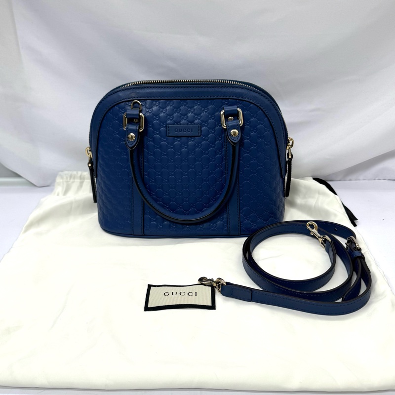GUCCI 古馳 MicroGuccissima 壓紋皮革貝殼兩用包 藍色-2