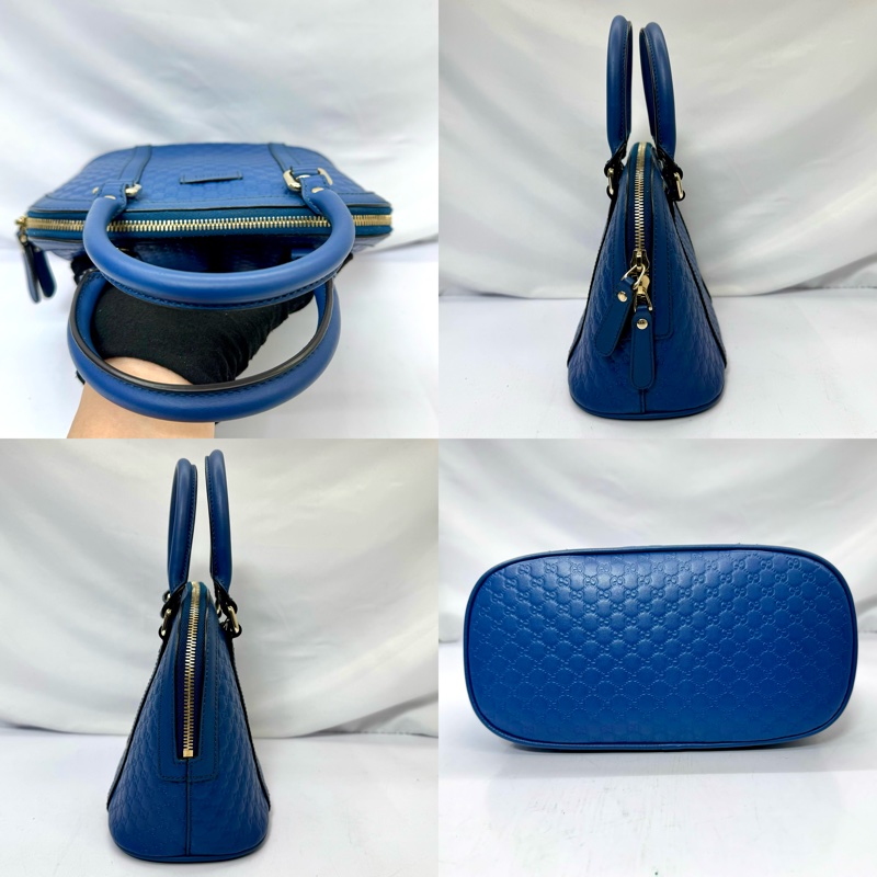 GUCCI 古馳 MicroGuccissima 壓紋皮革貝殼兩用包 藍色-3