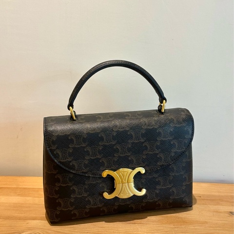 【全新】 CELINE  Teen Nino Logo印花 皮革 斜挎手提包棕色