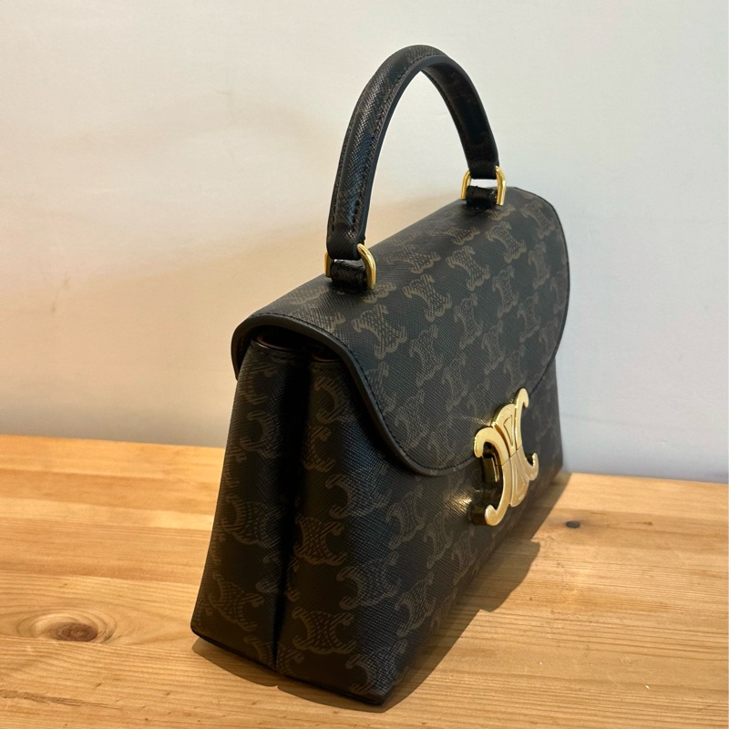 【全新】 CELINE  Teen Nino Logo印花 皮革 斜挎手提包棕色-1