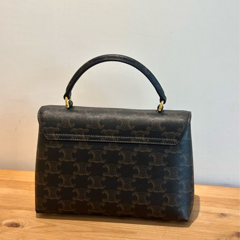 【全新】 CELINE  Teen Nino Logo印花 皮革 斜挎手提包棕色-2