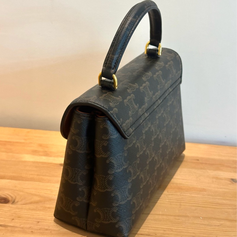 【全新】 CELINE  Teen Nino Logo印花 皮革 斜挎手提包棕色-3