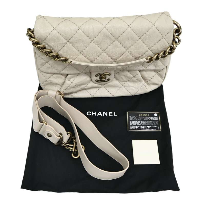 淺褐色牛皮 大型 口蓋 兩用包【CHANEL 香奈兒】-11