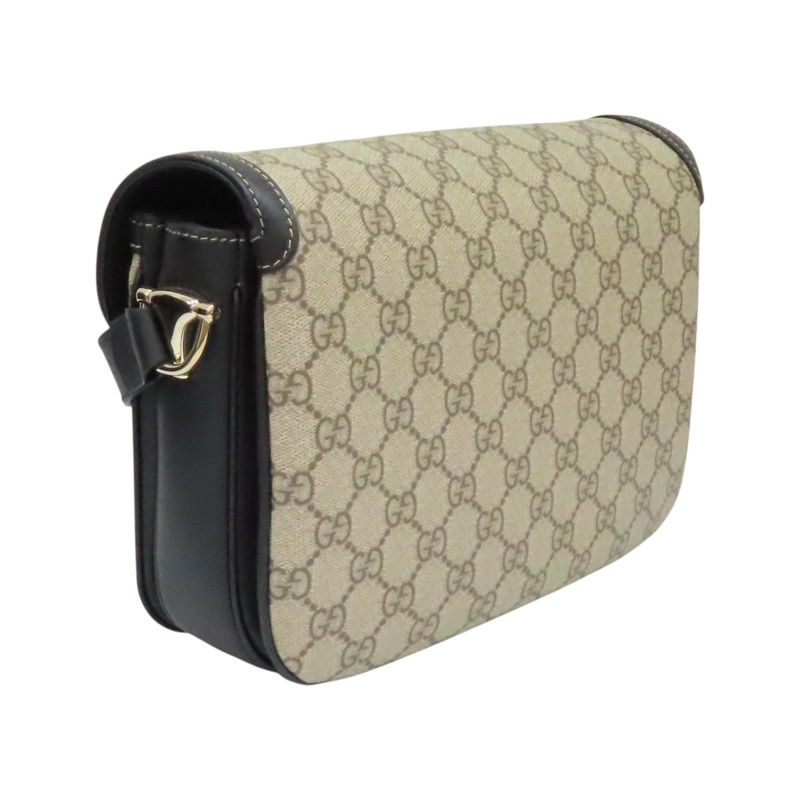 棕/黑色 牛皮 GG Supreme帆布 Horsebit 1955 肩背包【GUCCI 古馳】 815178-1