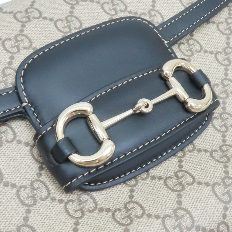 棕/黑色 牛皮 GG Supreme帆布 Horsebit 1955 肩背包【GUCCI 古馳】 815178-9