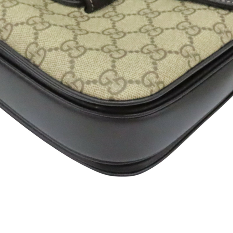棕/黑色 牛皮 GG Supreme帆布 Horsebit 1955 肩背包【GUCCI 古馳】 815178-13