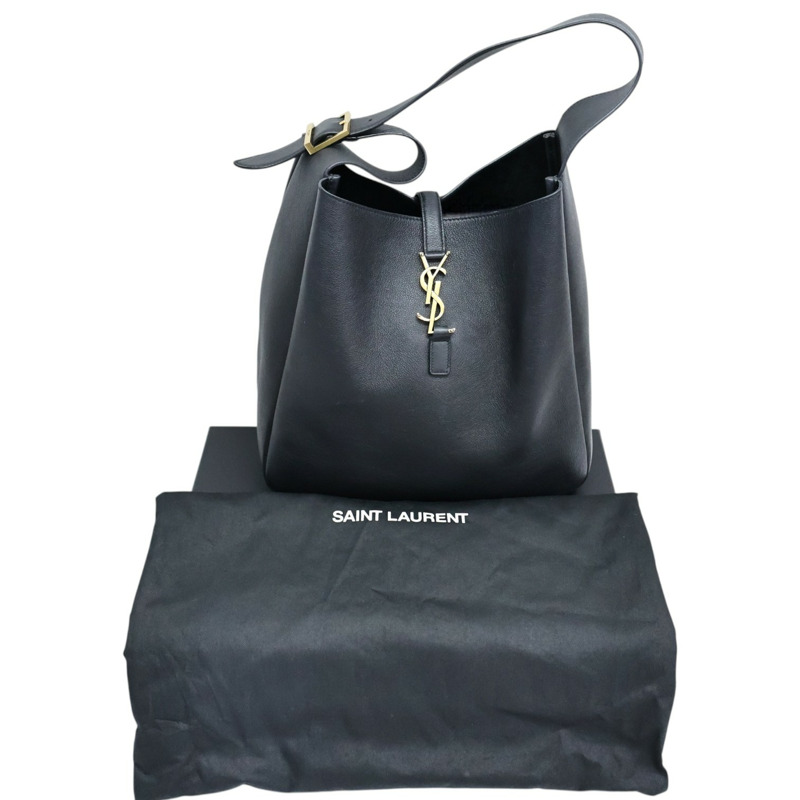 黑色牛皮 LE 5 A 7 大型 肩背包【SAINT LAURENT YSL 聖羅蘭】 753837-9