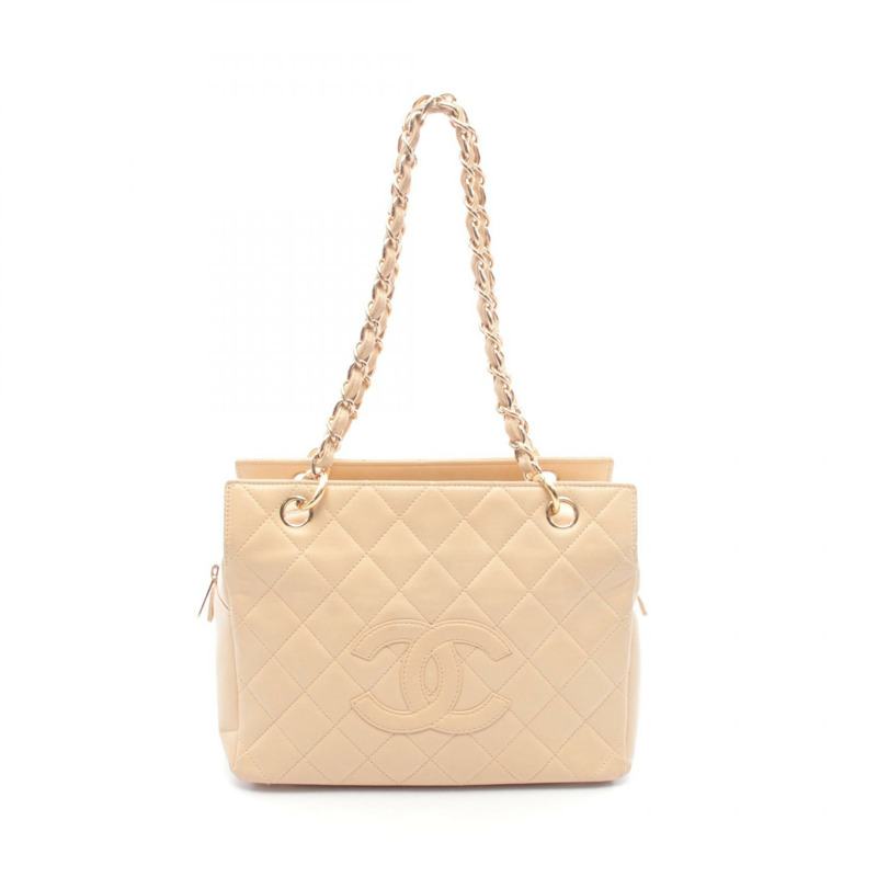 香奈兒 (CHANEL) 絎縫鏈條肩背包，羊皮材質，米色，金色五金，二手女款-0