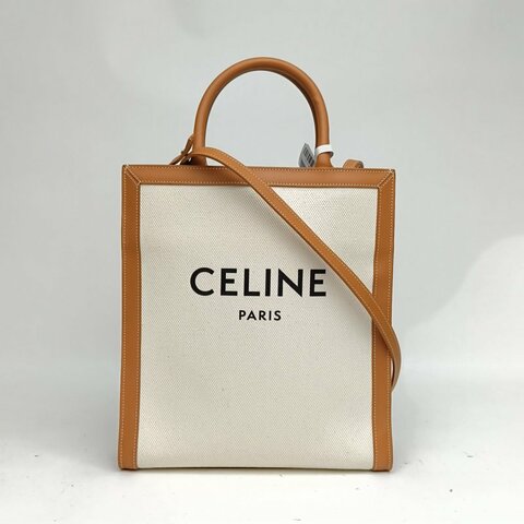 CELINE 棕色牛皮帆布斜挎包肩背包