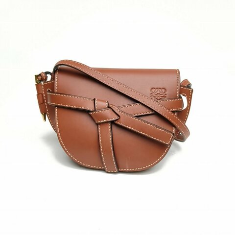LOEWE Gate馬鞍斜跨包MINI棕色牛皮肩背包