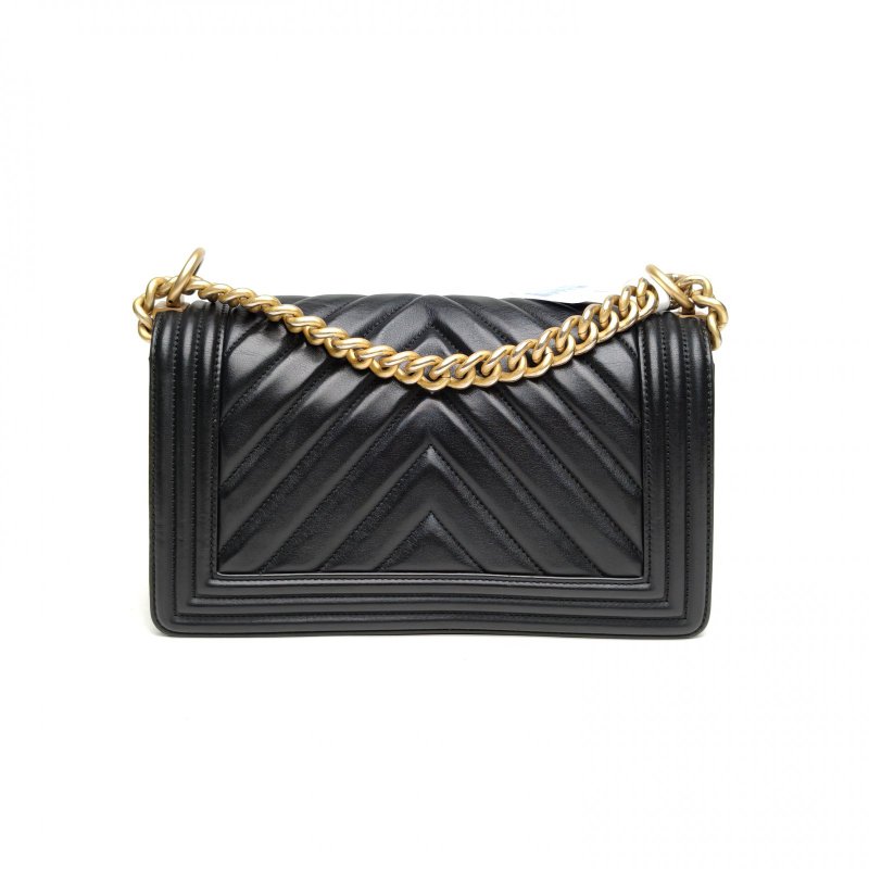 CHANEL Leboy中號25黑色牛皮25開金扣V紋肩背包-2