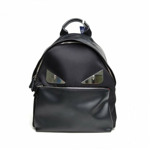 FENDI 雙肩包惡魔眼睛黑色牛皮/尼龍肩背包