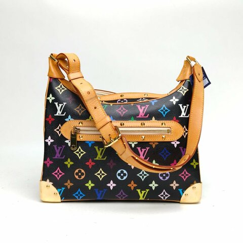 LOUIS VUITTON 中古牛角包黑三彩PVC金扣2003肩背包