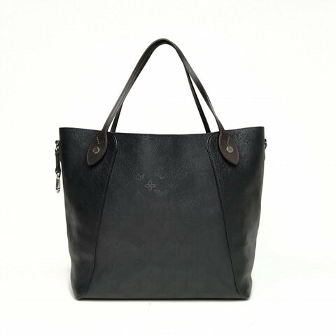 LOUIS VUITTON HINA鏤空LOGO月光女神中號黑色牛皮銀扣2019肩背包