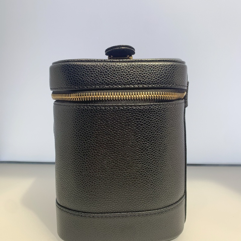 中古香奈兒 CHANEL  魚子醬荔枝皮 黑色金鏈 化妝箱  Vintage Vanity bag  可化妝包 手提包  大小：15cm*12.5*16-4