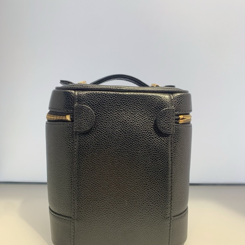 中古香奈兒 CHANEL  魚子醬荔枝皮 黑色金鏈 化妝箱  Vintage Vanity bag  可化妝包 手提包  大小：15cm*12.5*16-6