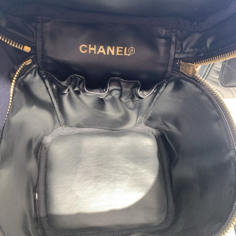 中古香奈兒 CHANEL  魚子醬荔枝皮 黑色金鏈 化妝箱  Vintage Vanity bag  可化妝包 手提包  大小：15cm*12.5*16-8