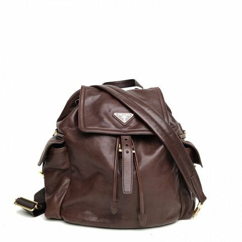 PRADA PradaExplore中號褐色羊皮雙肩包肩背包