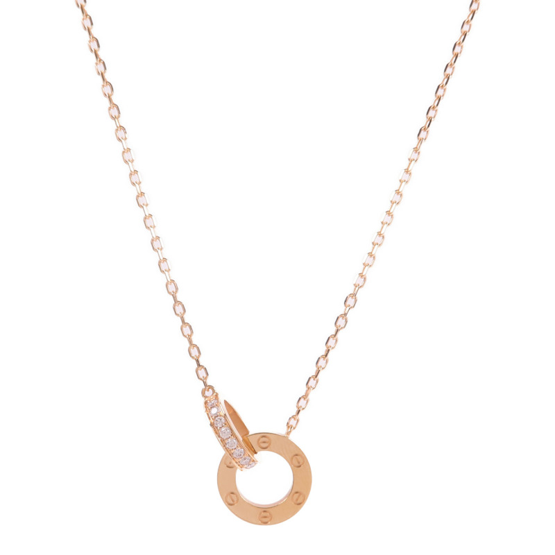 CARTIER 18K玫瑰金Love Pendant Paved鑽石項鍊-1