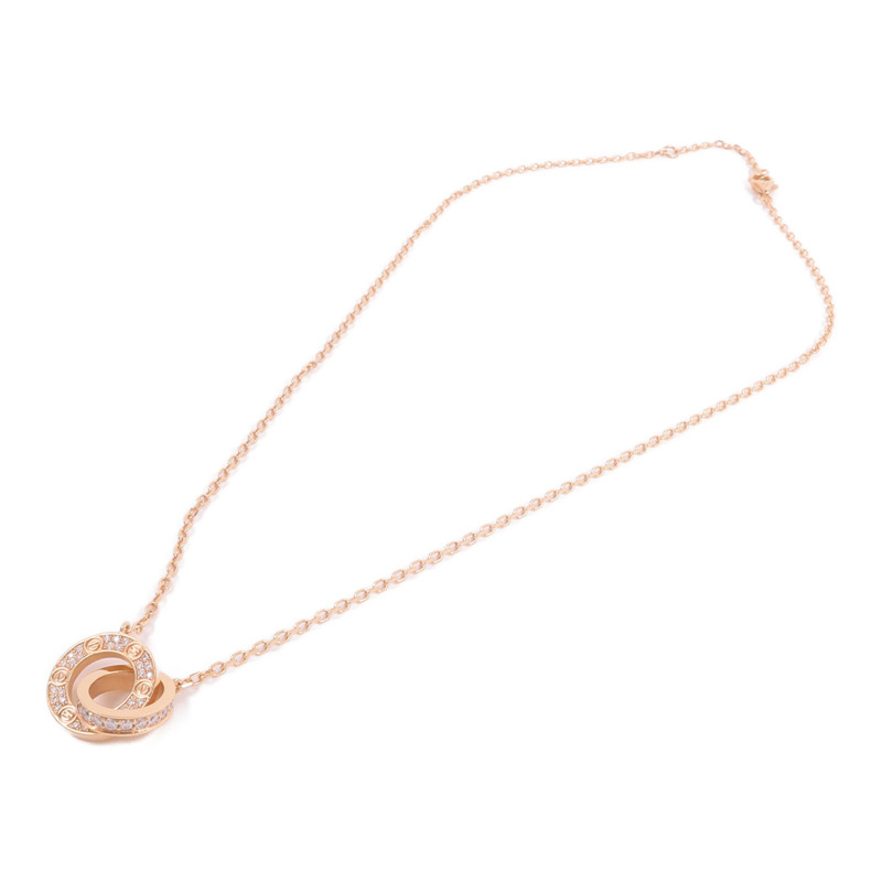 CARTIER 18K玫瑰金Love Pendant Paved鑽石項鍊-3