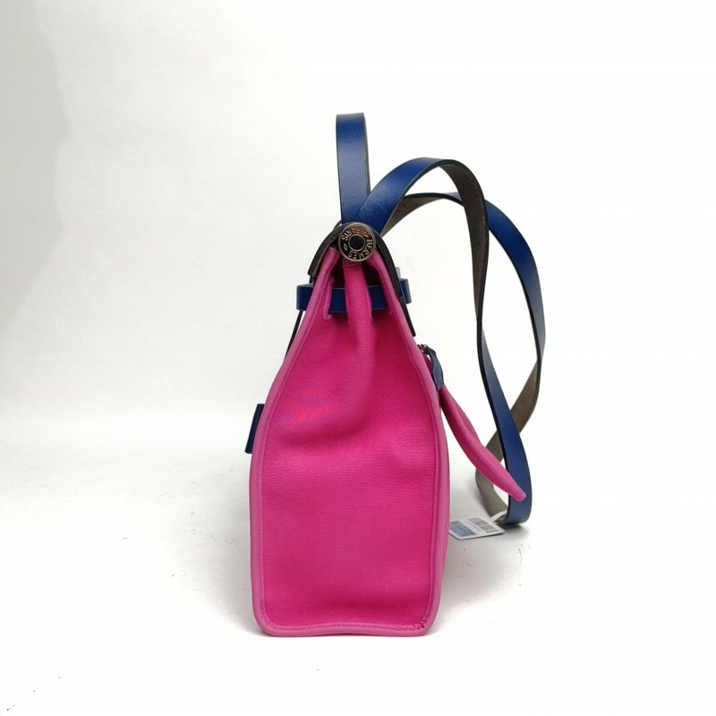 HERMES Herbag31玉蘭粉拼寶石藍帆布/牛皮C刻銀扣肩背包-1