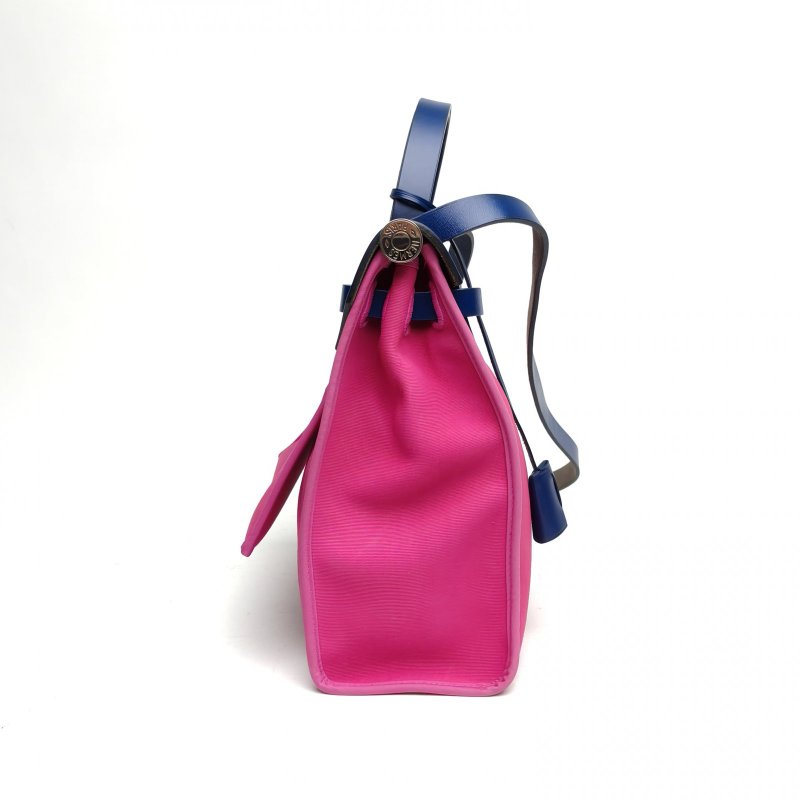 HERMES Herbag31玉蘭粉拼寶石藍帆布/牛皮C刻銀扣肩背包-3