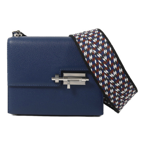 HERMES Chevre皮革Verrou Mini肩背袋Bleu Agate