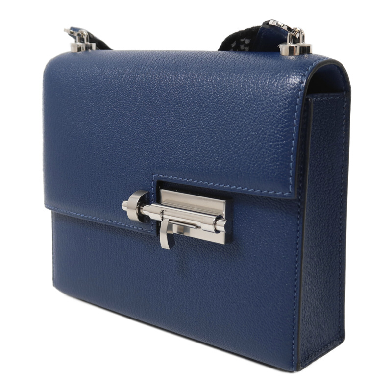 HERMES Chevre皮革Verrou Mini肩背袋Bleu Agate-2