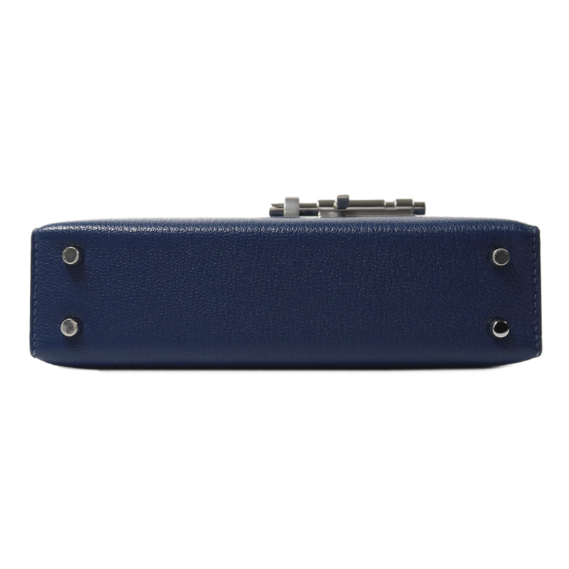 HERMES Chevre皮革Verrou Mini肩背袋Bleu Agate-3