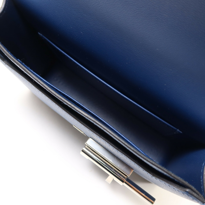 HERMES Chevre皮革Verrou Mini肩背袋Bleu Agate-4