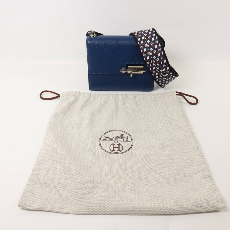 HERMES Chevre皮革Verrou Mini肩背袋Bleu Agate-8