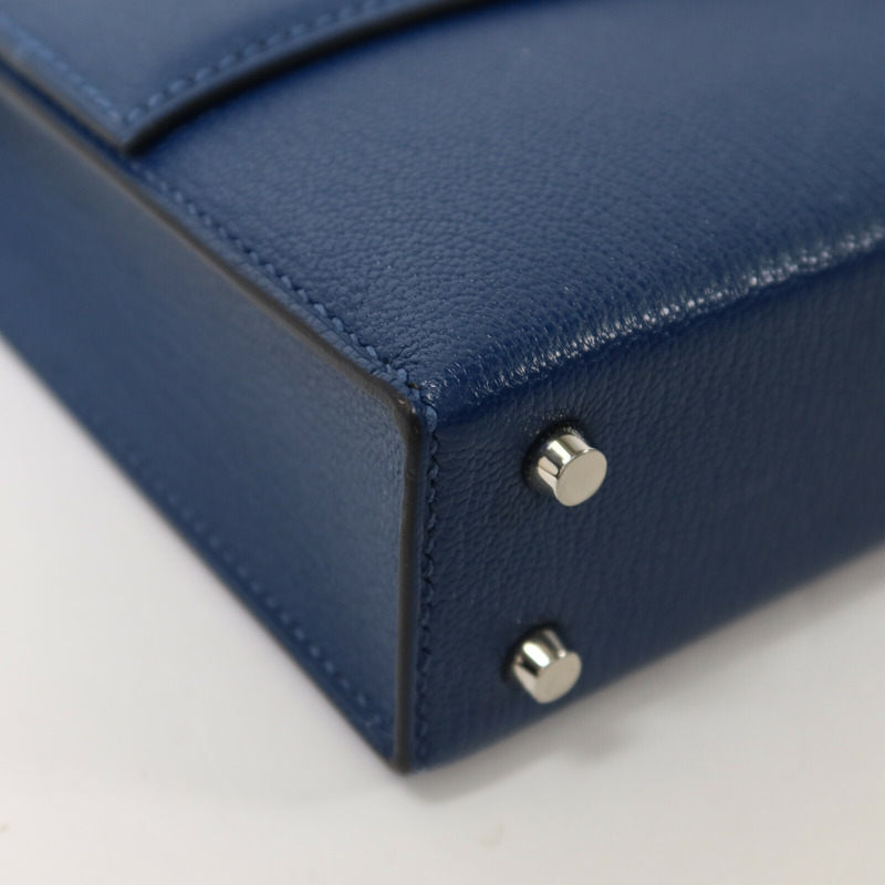 HERMES Chevre皮革Verrou Mini肩背袋Bleu Agate-10