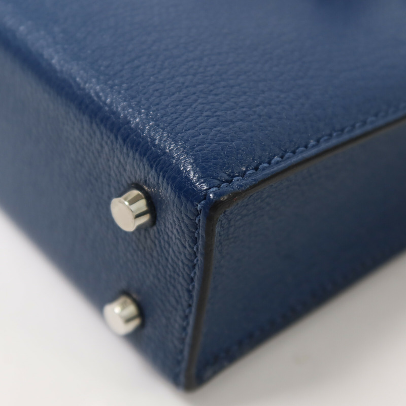HERMES Chevre皮革Verrou Mini肩背袋Bleu Agate-11