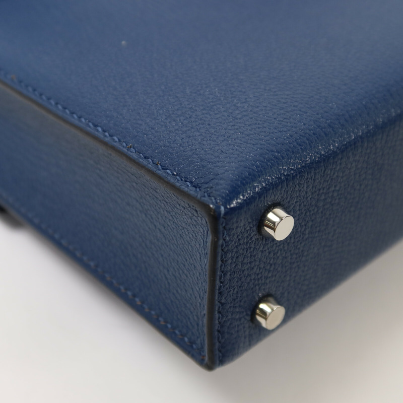 HERMES Chevre皮革Verrou Mini肩背袋Bleu Agate-12