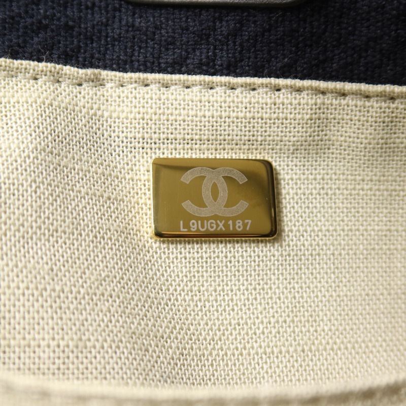 CHANEL 帆布Deauville MM鏈帶手挽肩背兩用袋-6