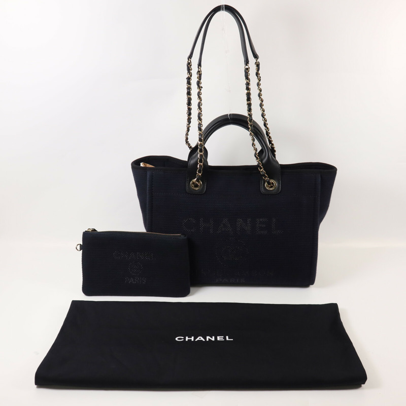 CHANEL 帆布Deauville MM鏈帶手挽肩背兩用袋-8