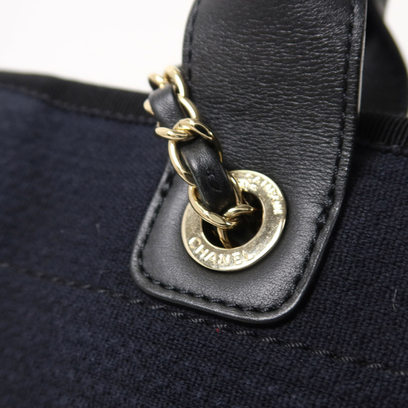 CHANEL 帆布Deauville MM鏈帶手挽肩背兩用袋-9