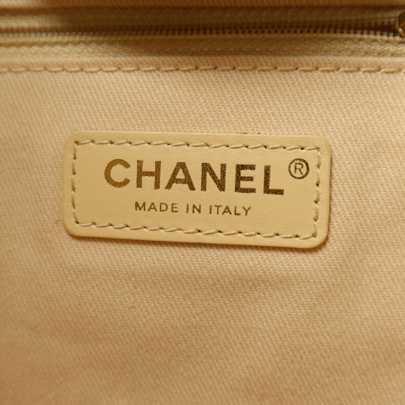 CHANEL 帆布/藤料Deauville Tote MM鏈帶手挽肩背兩用袋-5