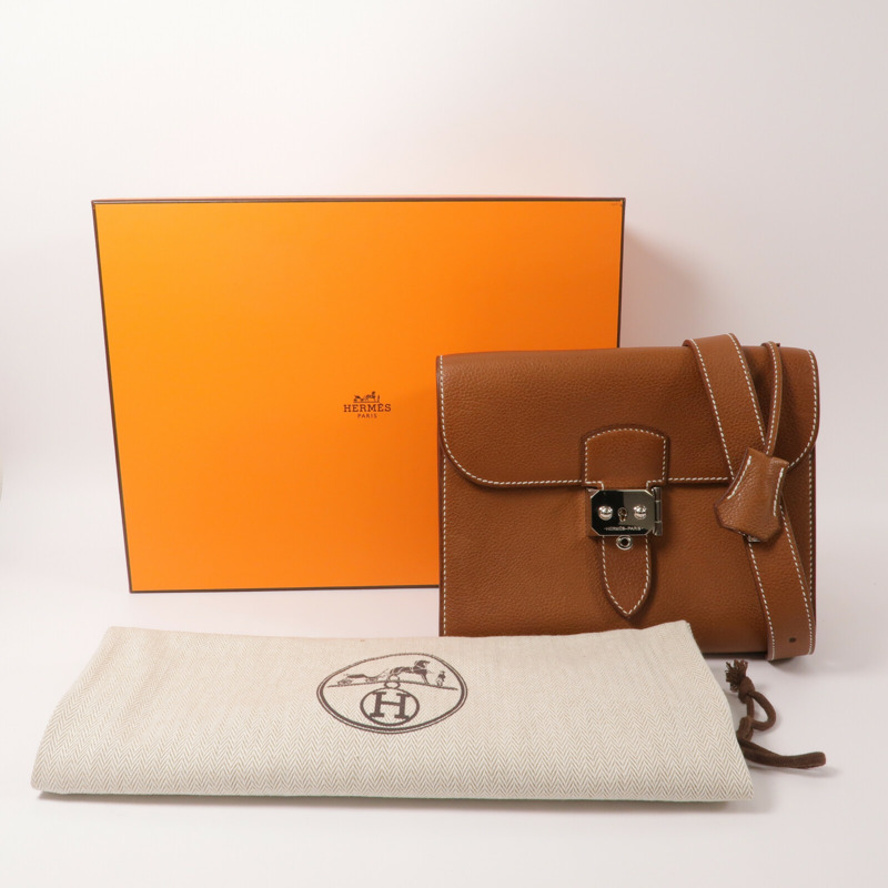 HERMES Barenia皮革Depeches 21肩背袋Gold-10